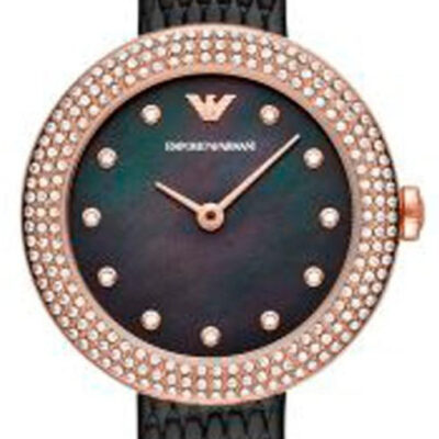 Emporio Armani Aviator Crystals Mother of Pearl Black Dial Black Silicon Strap Watch For Women - AR11373